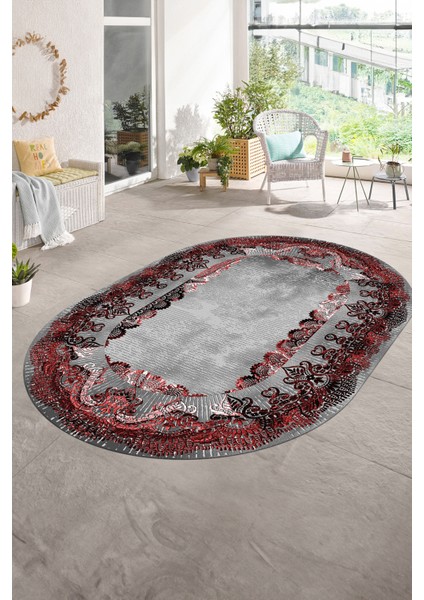 Dijital Baskılı Kaymaz Yıkanabilir Klasik Oval Yolluk Mutfak Salon Halısı, N-O-Klasik-08-Bordo, fırsatları