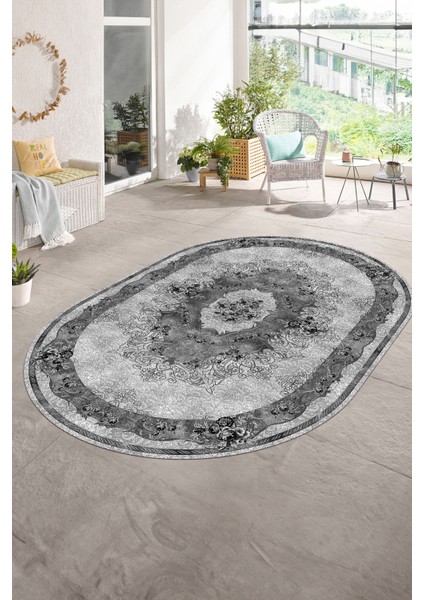 Dijital Baskılı Kaymaz Yıkanabilir Klasik Oval Yolluk Mutfak Salon Halısı, N-O-Klasik-29-Gri, fırsatları