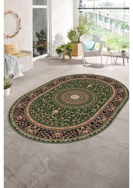 Dijital Baskılı Kaymaz Yıkanabilir Klasik Oval Yolluk Mutfak Salon Halısı, N-O-Klasik-21-Yeşil, fırsatları