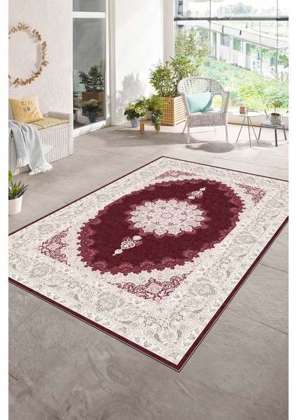 Dijital Baskılı Kaymaz Taban Yıkanabilir Klasik Yolluk Mutfak Salon Halısı, N-Klasik-03-Bordo, fırsatları