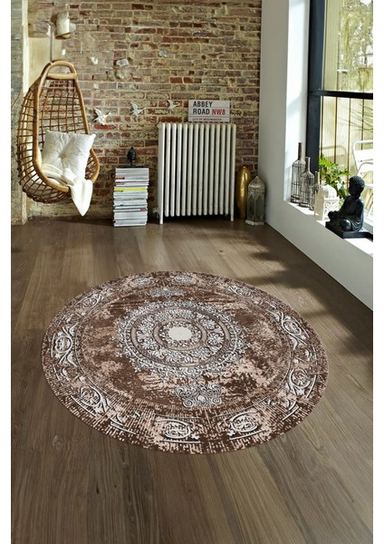 Dijital Baskılı Kaymaz Yıkanabilir Klasik Yuvarlak Mutfak Salon Halısı, N-Y-Klasik-25-Kahve, fiyatları