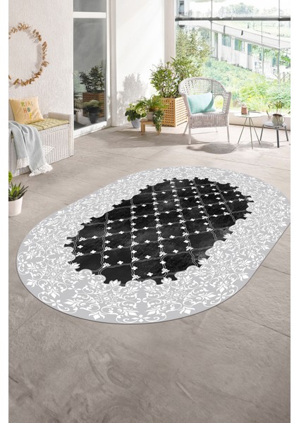 Dijital Baskılı Kaymaz Yıkanabilir Klasik Oval Yolluk Mutfak Salon Halısı, N-O-Klasik-04-Beyaz, fırsatları