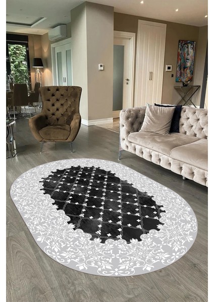 Dijital Baskılı Kaymaz Yıkanabilir Klasik Oval Yolluk Mutfak Salon Halısı, N-O-Klasik-04-Beyaz, indirimleri