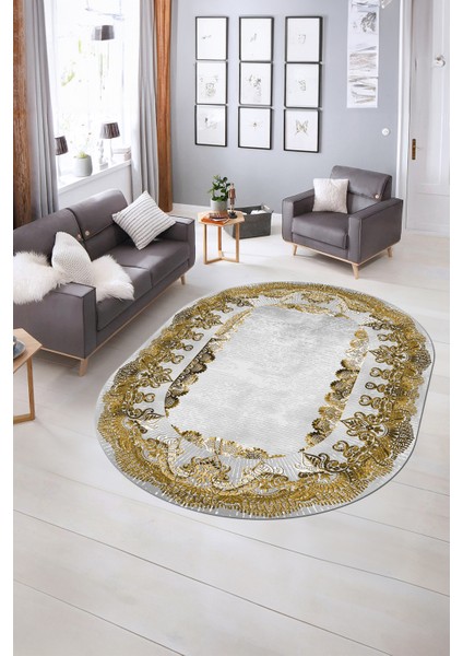 Dijital Baskılı Kaymaz Yıkanabilir Klasik Oval Yolluk Mutfak Salon Halısı, N-O-Klasik-08-Kahve, modelleri
