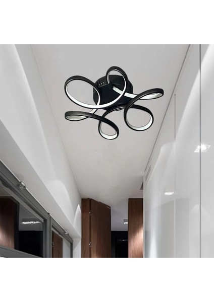Begonya Siyah Modern Plafonyer Beyaz Ledli Avize