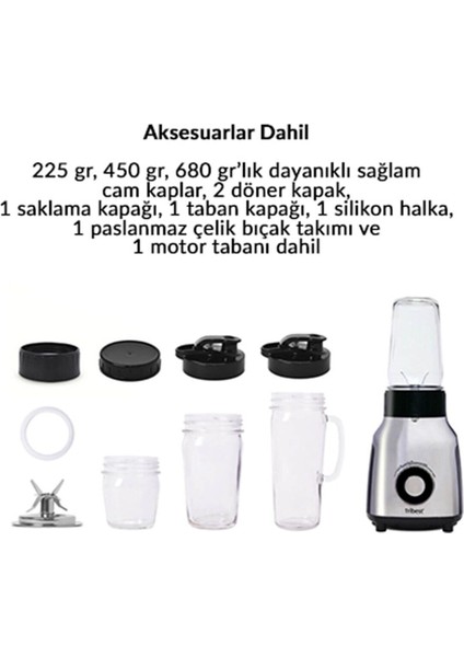 Metal Cam Personal Blender,0,67 HP,500W,600-400-200 ml Kap - PBG-5050-C C / F 50 Hz / 60 Hz Gümüş I