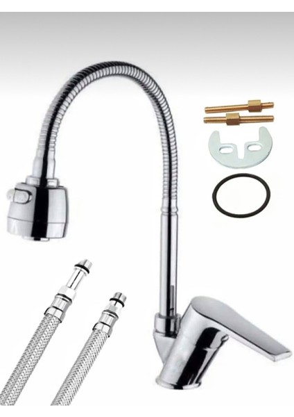 Lüx Mix Spiralli Mutfak Evye Bataryası Çift Girişli Sıcak Soğuk