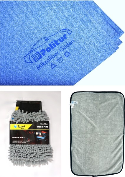 3356 Güderi Oto Kurulama Bezi & Spark 7050 Oto Eldiveni & Spark 2315 Havlu Bez (3'lü Set)