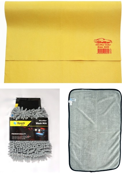 3224 Güderi Oto Kurulama Bezi & Spark 7050 Oto Eldiveni & Spark 2315 Havlu Bez (3'lü Set)