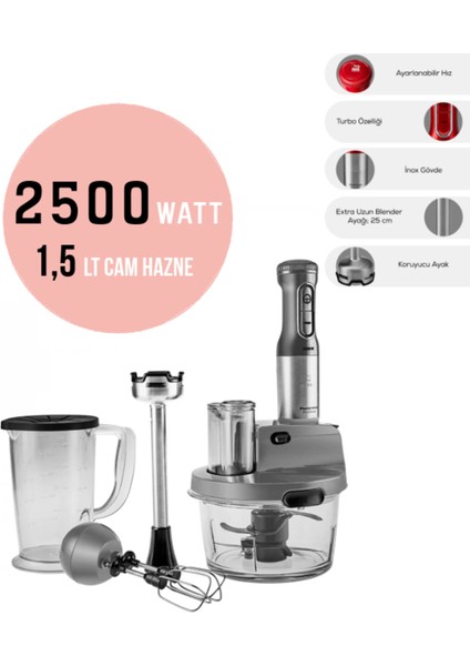 50 Hz / 60 Hz 2500W Turbo Doğrayıcı, Dilimleme Rondo, Blender - Ikili Çelik Mikser 8 In 1 Çok Amaçl