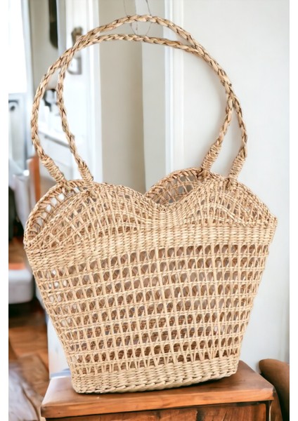 Doğal Deniz Sazı Çanta Delikli Askılı Bej Plaj Çantası Günlük Çanta Yüksek Kalite El Işçiliği Oceanpoint fiyatları