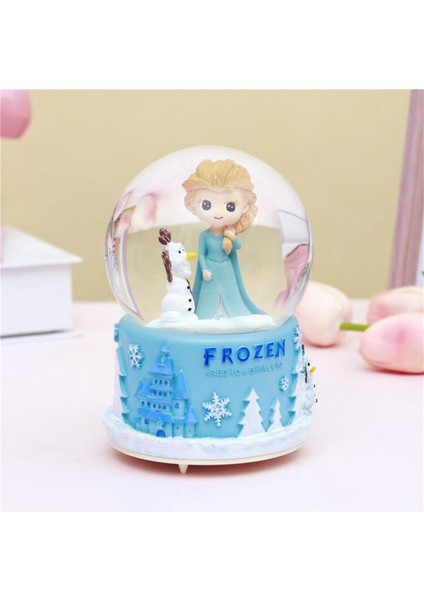 Frozen Temalı Orta Boy Püskürtmeli Işıklı Müzikli Kar Küresi-Mavi