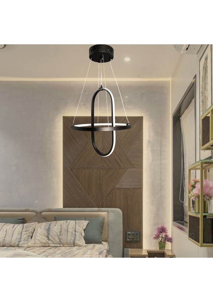 Asva Design Siyah Modern Sarkıt Elips Beyaz Ledli Avize