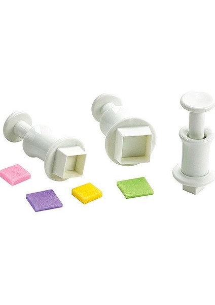 Mini Kare Basmalı Enjektörlü Kurabiye Kalıbı 3 Parça