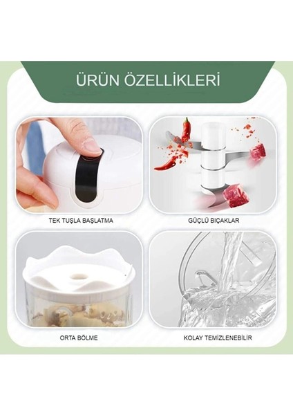 250-500 ml Şarjlı Mini El Rondosu Çelik Bıçaklı 300 ml Şarjlı Mini Rondo 220 - 240 V Plastik 1501 -