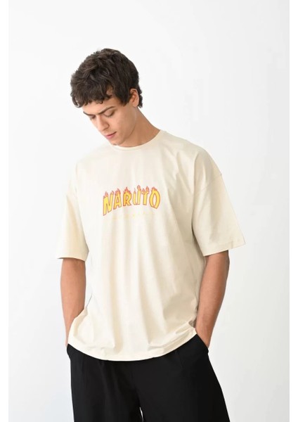 Unisex Bisiklet Yaka Baskılı Oversize T-Shirt - Beyaz fiyatları