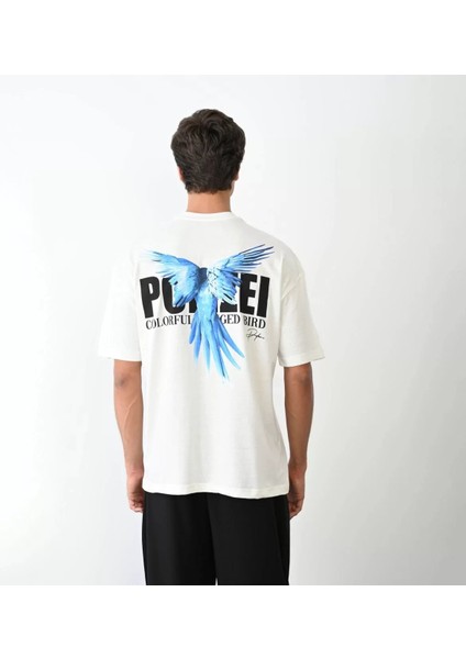 Unisex Bisiklet Yaka Baskılı Oversize T-Shirt - Beyaz indirimleri