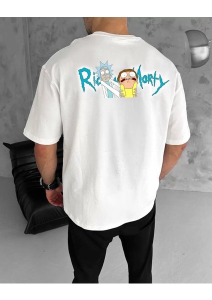 Unisex Bisiklet Yaka Baskılı Oversize T-Shirt - Beyaz fiyatları