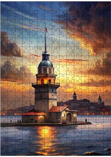 Ahşap Mdf Puzzle Yapboz Gün Batımı ve Kız Kulesi 255 Parça 35*50 cm