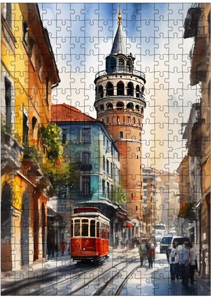 Ahşap Mdf Puzzle Yapboz Istanbul Galata Kulesi Çizimi 255 Parça 35*50 cm