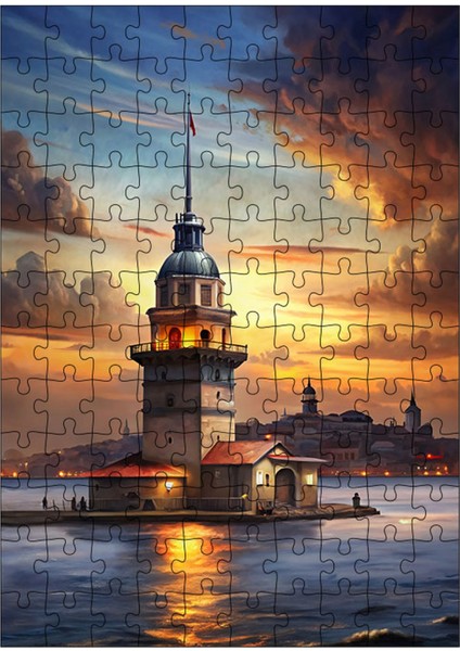 Karizma Tablo Ahşap Mdf Puzzle Yapboz Gün Batımı ve Kız Kulesi 120 Parça 25*35 cm