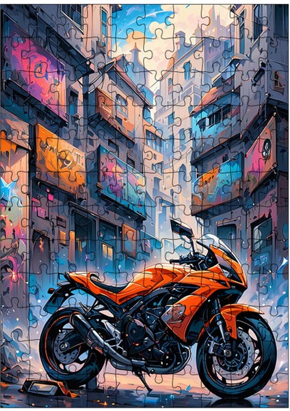 Ahşap Mdf Puzzle Yapboz Turuncu Superbike Motosiklet 120 Parça 25*35 cm