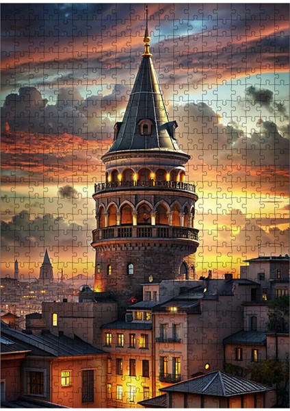 Ahşap Mdf Puzzle Yapboz Gün Batımı Galata Kulesi 500 Parça 50*70 cm