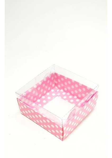 Beyaz Puantiyeli Pembe Asetat Kutu 10'lu - 8X8X3 cm