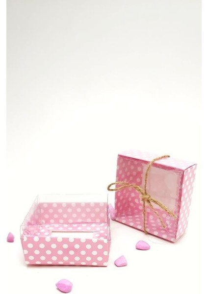 Beyaz Puantiyeli Pembe Asetat Kutu 10'lu - 8X8X3 cm modelleri