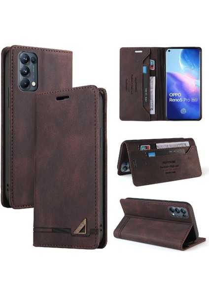 Oppo Reno5 Pro 5g Premium Deri Premium Deri Kickstand Için Kılıf (Yurt Dışından)