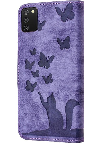Samsung Galaxy A03S Tutucu Kapak Kart Cep Kabartmalı Kelebek (Yurt Dışından)