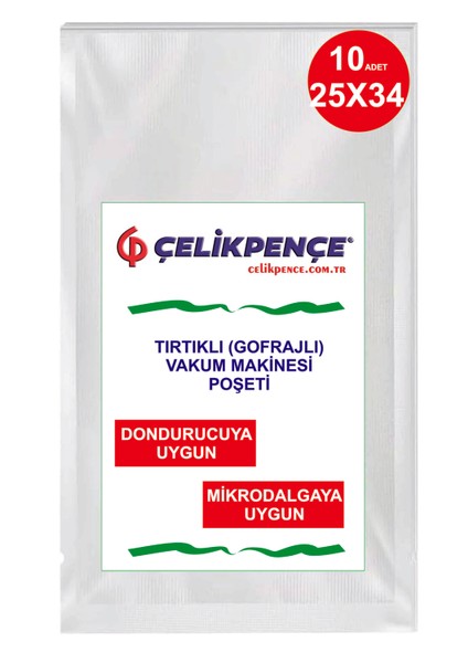 25*34 Cm. Tırtıklı Gofrajlı Vakum Makine Torbası 10 Adet