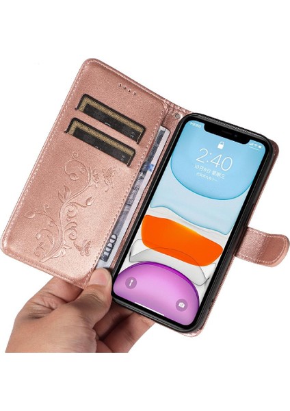 IPhone 11 Için Kılıf ve Kart Yuvası Yüksek Kaliteli Deri Kabartmalı Kelebek (Yurt Dışından)