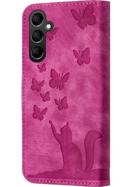 Samsung Galaxy A54 5g Kart Cep Kabartmalı Kelebek Kedi Flip (Yurt Dışından)