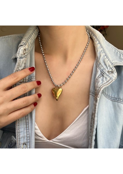 Çelik Mix Boncuklu Kalp Kolye fiyatları