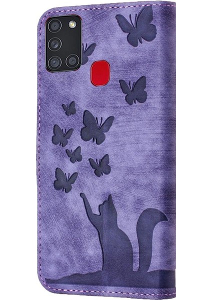 Samsung Galaxy A21S Için Kılıf Kart Cep Flip Folio Tutucu Kapak Kedi (Yurt Dışından)