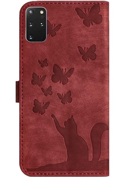 Samsung Galaxy S20 Artı Kabartmalı Kelebek Kedi Flip Folio Cüzdan (Yurt Dışından)