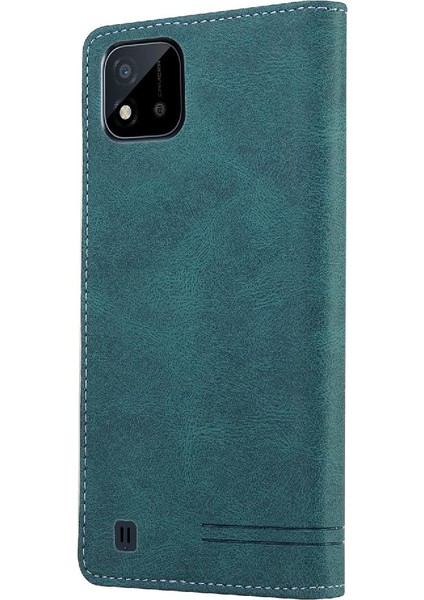 Realme C20 Kickstand Premium Deri Iki Kart Yuvaları Premium Için Kılıf (Yurt Dışından)