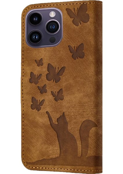 IPhone 13 Için Kılıf Pro Max Cüzdan Kılıf Kabartmalı Kelebek Kedi Tutucu (Yurt Dışından)