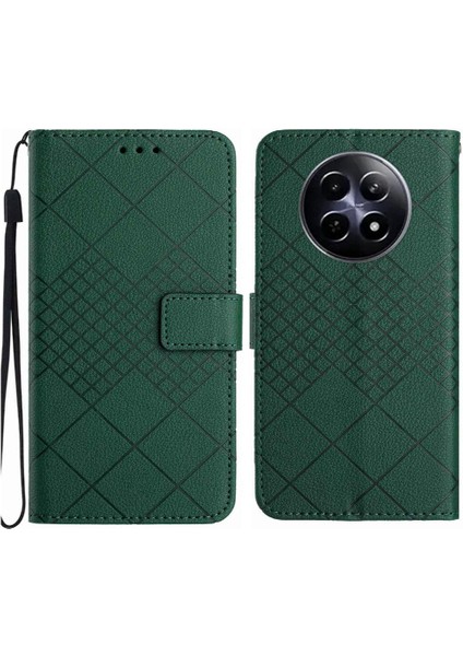 El Kayışı Elmas Kabartmalı Realme 12 5g Manyetik Kapak Için Flip Case (Yurt Dışından)