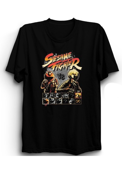 Sesame Fighter, Sesame Street, Retro, Baskılı %100 Pamuk Tişört