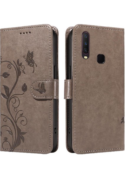 Vivo Y15/Y17 ve El Kayışı ile Kart Yuvası Kabartmalı Kelebek Için Kılıf (Yurt Dışından)