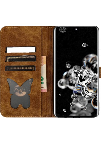 Samsung Galaxy S20 Ultra Cüzdan Kılıf Tutucu Kapak Kabartmalı Kedi (Yurt Dışından)