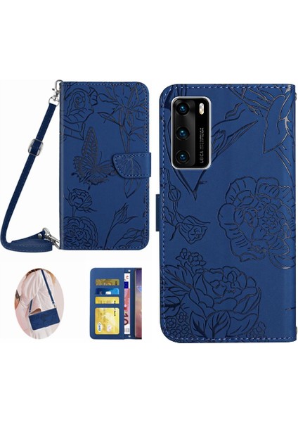 Kart Tutucu ve Uzun Kayış Deri Yumuşak ile Huawei P40 Telefon Kılıfı (Yurt Dışından)