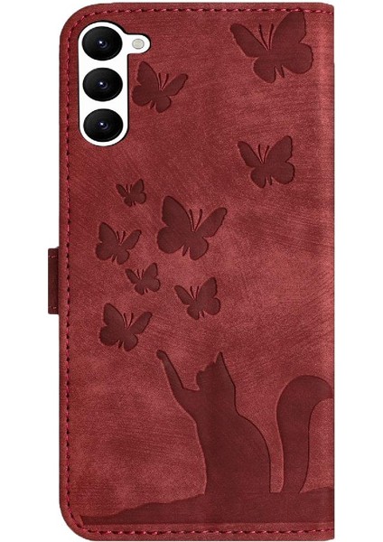 Samsung Galaxy S23 Kart Cep Kabartmalı Kelebek Kedi Flip Folio (Yurt Dışından)