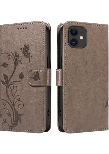 El Kayışı ile IPhone 12 Mini Için Kılıf Kabartmalı Kelebek Cüzdan Telefon (Yurt Dışından)