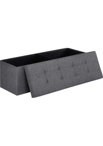 Tabure, Saklama Alanı, Sandık, Saklama Kutusu, Katlanabilir, Maks. Statik Yük 300 Kg, Bölücü, 120 Litre, 38 x 110 x 38 Cm, Keten, Koyu Gri LSF77K