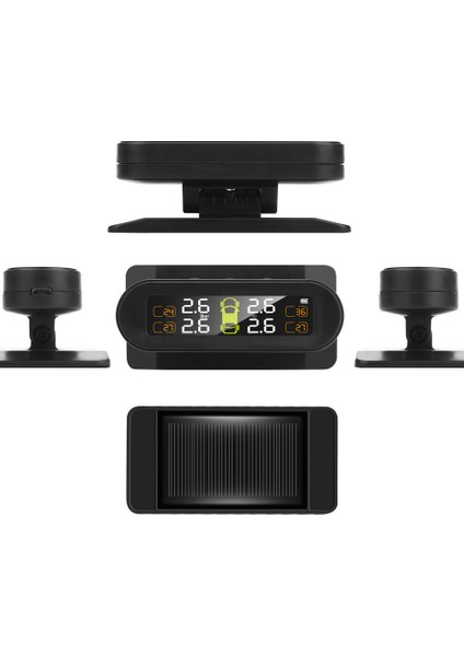 Güneş Kablosuz USB Tpms Araç Lastik Basıncı Izleme Sistemi Hd LCD Ekran 4 Harici Sensör Lastik Basıncı Sıcaklık Uyarısı (Yurt Dışından)