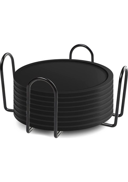 Bardak Altlıkları 8'li Silikon Bardak Seti Yuvarlak Tasarımlı Siyah Içecek, Bar, Bardak, Bardak Bardak Altlığı - Masa (Yurt Dışından)