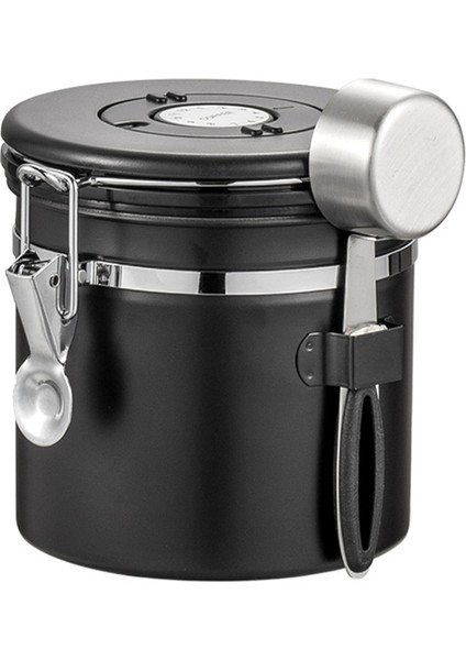 Kahve Saklama Kabı Paslanmaz Çelik Kahve Çekirdeği Sızdırmazlık Kahve Dolum Gıda Saklama Kabı 1500 ml Siyah (Yurt Dışından)